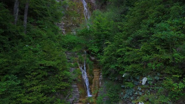 Sibiscal Waterfall in the municipality of Aisa in the Western Valleys Natural Park. La Jacetania region, Huesca, Aragon, Spain, Europe.