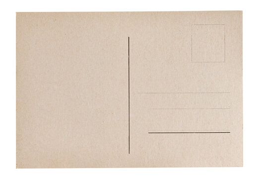 The back of an old postcard with address and stamp markings on an isolated background