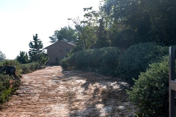 Obraz premium Rustic stone path leads home.