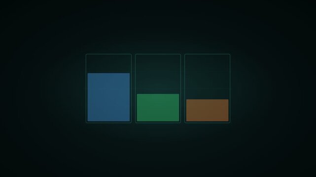 Minimalist digital bar chart animation, colorful data visualization on dark background, abstract financial growth infographic video