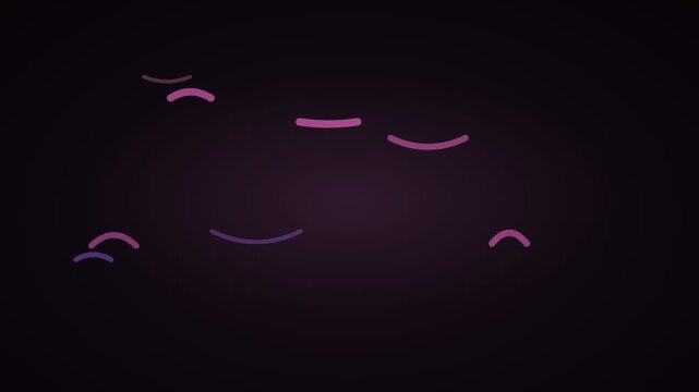 Abstract neon curved lines on dark background, glowing purple and pink geometric shapes, minimalist motion graphics for video overlays