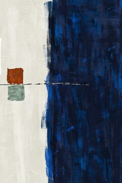 Abstract modern painting with blue and white geometric shapes