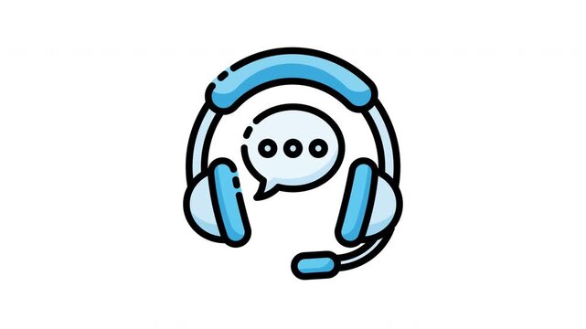 Customer service headset icon with speech bubble communication symbol.