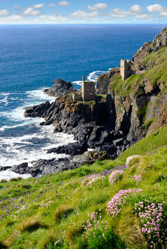 UK, Cornwall, Ruins of old tin mine