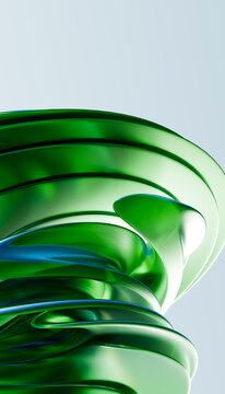 Abstract green modern spiral form with minimalistic dynamic curves