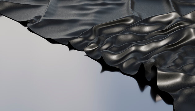 Black glossy fabric creates a sculptural fold on a smooth background