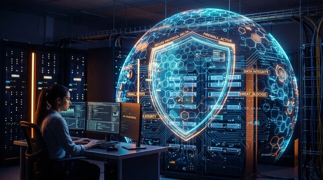cybersecurity network security data protection information security cyber defense digital security threat intelligence security operations center soc analyst server room