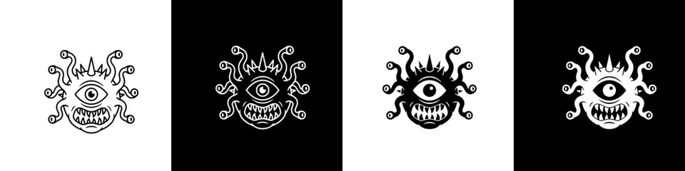 Black and white Beholder monster icon set for Halloween © IamHydra13