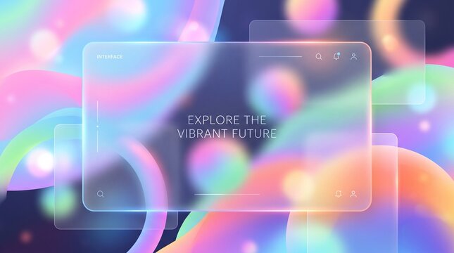 glassmorphism ui interface futuristic modern abstract background vector holographic iridescent colorful gradient glow neon mesh translucent glass blur frosted pane overlay web