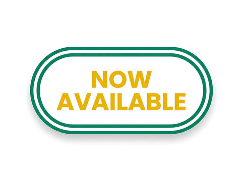Green now available label button isolated on white background