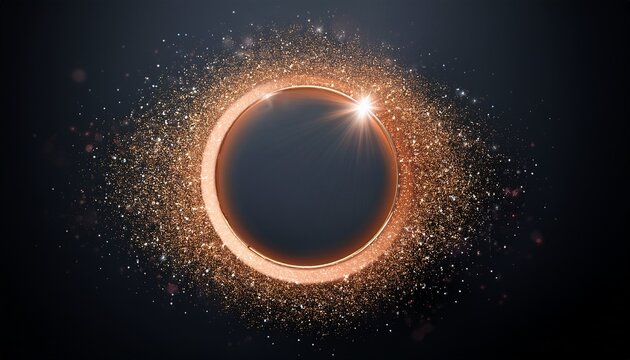 Abstract Copper glitters glow ring eclipse on gray background