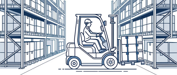 Fototapeta premium Forklift Operator in Warehouse Loading Cargo