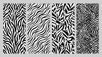 Obraz premium Set of four abstract zebra stripe patterns in black and white.