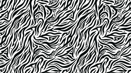 Obraz premium Abstract Black and White Zebra Stripe Pattern with Swirling Elements.