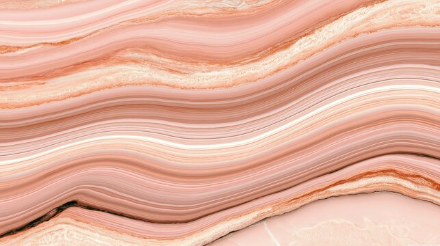 Elegant soft pink marble surface featuring organic fluid wave patterns with smooth gradients and high contrast detailed mineral stone textures