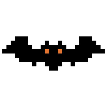 8-bit pixel art flying bat icon vector illustration for Halloween