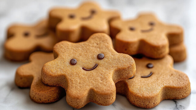 Cute Star Shaped Gingerbread Cookies with Happy Faces, Sweet Baked Treats, Christmas Holiday Dessert, Food Photography
