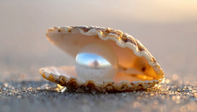 A shell with pearl. A close up of a shell with a pearl