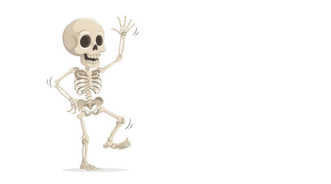 Cute cartoon human skeleton waving hand and dancing happy Halloween isolated on white background vector