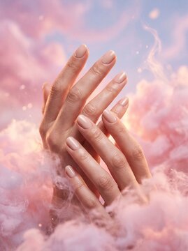 detailed Macro photo of hands reaching through clouds 2k showing abstract micro structural details and textures with professional studio lighting