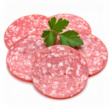 Sliced Salami Sausage Arrangement with Fresh Parsley Garnish