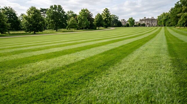 Lush green lawn and stately manor house in a parkland setting idyllic countryside
