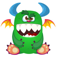 Fototapeta premium Cartoon Funny and Cute Monster creature with Scary Face Expression illustration for Halloween decoration or Package Design. Vector isolated on white 