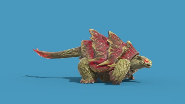 Blue Screen Monster Turtle Runcycle Side Loop 3D Animations Rendering GCI 4K