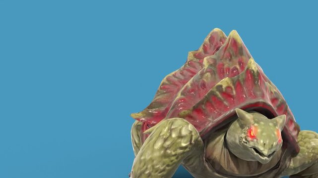 Blue Screen Monster Turtle Runs Front 3D Animations Rendering GCI 4K