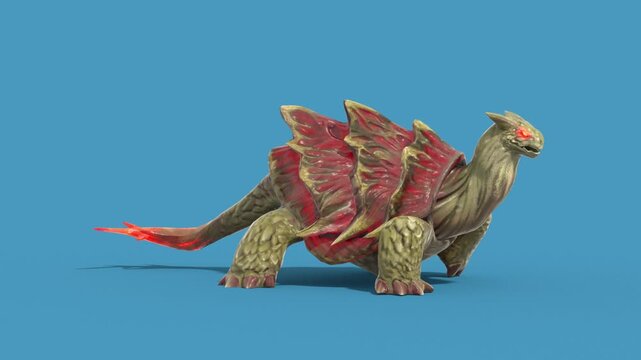 Blue Screen Monster Turtle Walkcycle Side Loop 3D Animations Rendering GCI 4K