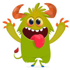 Fototapeta premium Cartoon Funny and Cute Monster creature with Scary Face Expression illustration for Halloween decoration or Package Design. Vector isolated on white 