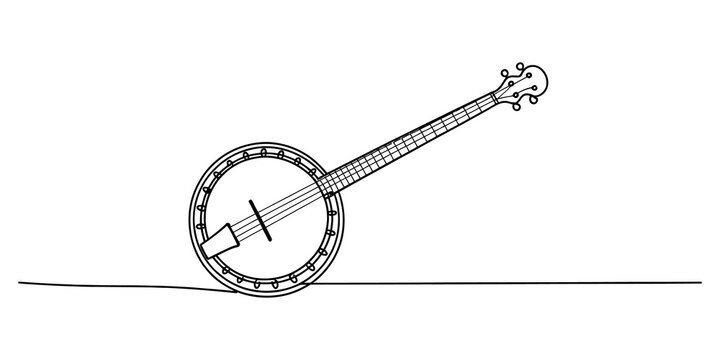 Simple line drawing of a banjo musical instrument