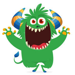 Fototapeta premium Cartoon Funny and Cute Monster creature with Scary Face Expression illustration for Halloween decoration or Package Design. Vector isolated on white 