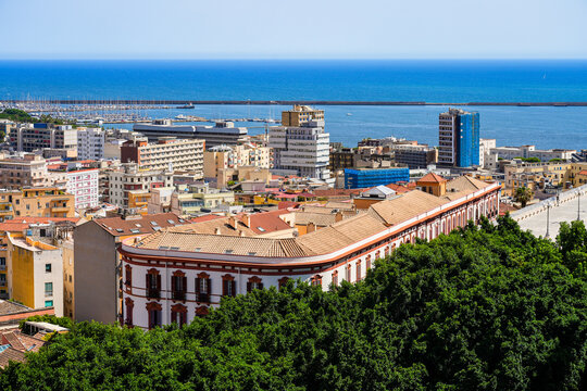Aerial city view of the Palazzo Valdes in Cagliari, the capital and largest city of the island of Sardinia in Italy