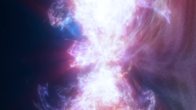 Abstract red and white plasma clouds around a dark vertical core