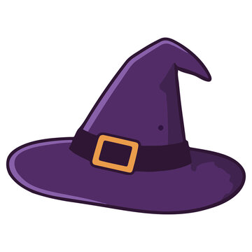 Purple witch wizard magic hat with buckle halloween magician costume vector illustration