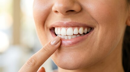 Naklejka premium Close-up of woman showing perfect clean white healthy teeth smile