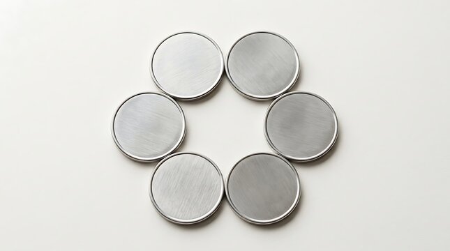 Circular Metal Discs Arranged in a Ring Against a White Background