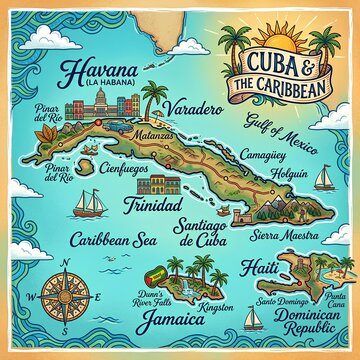 Cuba and Caribbean Map Havana Varadero Jamaica Dominican Republic Travel