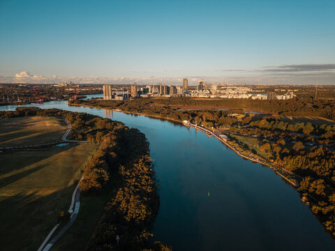 Beautiful aerial view along Parramatta River, Sydney, Australia.