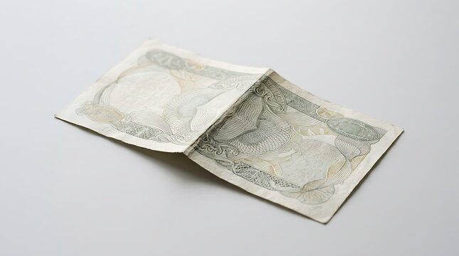 Folded Japanese yen banknote on a light grey background