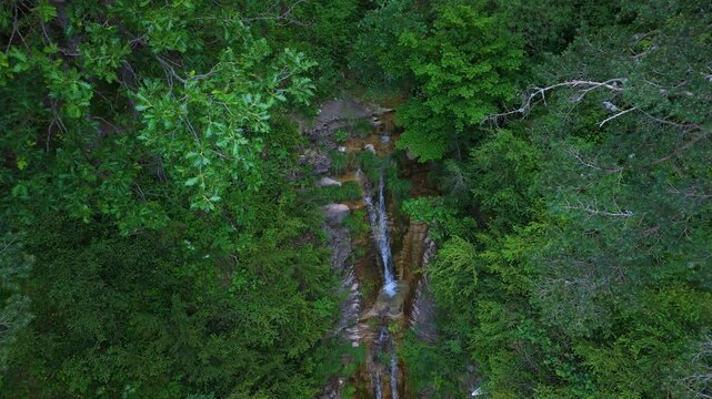 Sibiscal Waterfall in the municipality of Aisa in the Western Valleys Natural Park. La Jacetania region, Huesca, Aragon, Spain, Europe.