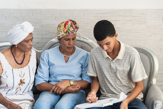 Multigenerational family discussing future plans at home