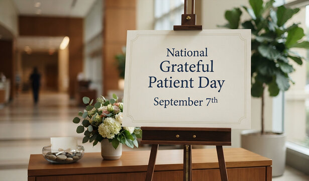 National Grateful Patient Day Easel Sign in Hospital Lobby