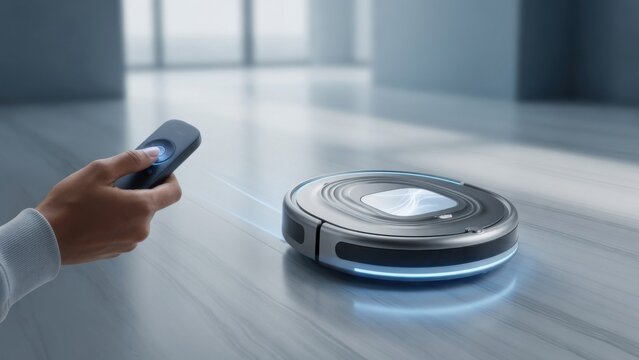 Robot Vacuum Cleaner Controlled by Remote on Modern Floor