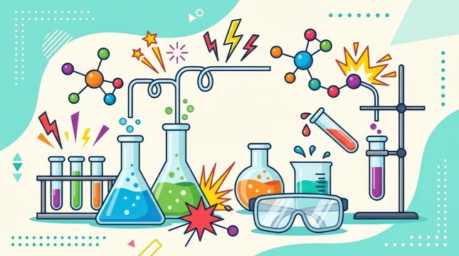 Dynamic Chemical Experimentation Scene With Colorful Liquids and Laboratory Equipment Illustrating Scientific Discovery