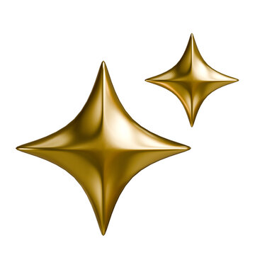 3D Golden Sparkle Stars on White Background