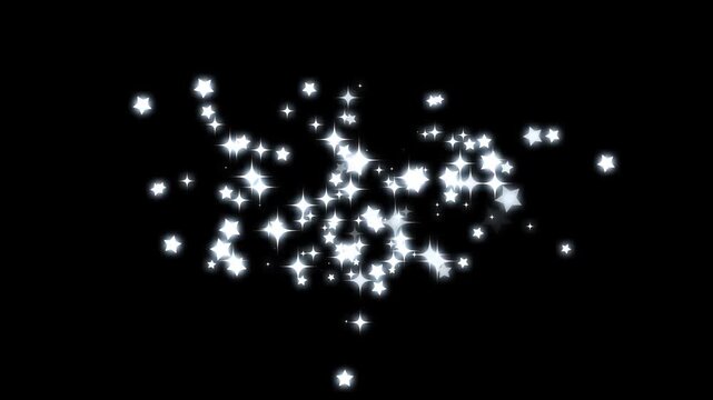 Luxury white glitter sparkle stars with magical fairy dust trail, glowing twinkling particles, shimmering star line motion, elegant light burst, fantasy transition overlay on black background 4k