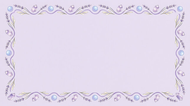 Decorative Rectangular Frame Border With Lavender Flowers Crystals And Pearls