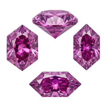 Four pink gemstones isolated on transparent background